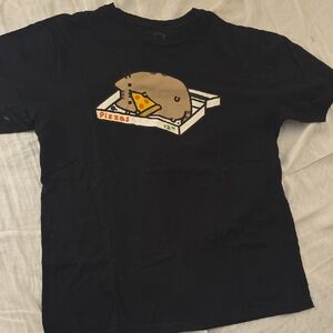 Pusheen Black Tee with Pizza Graphic